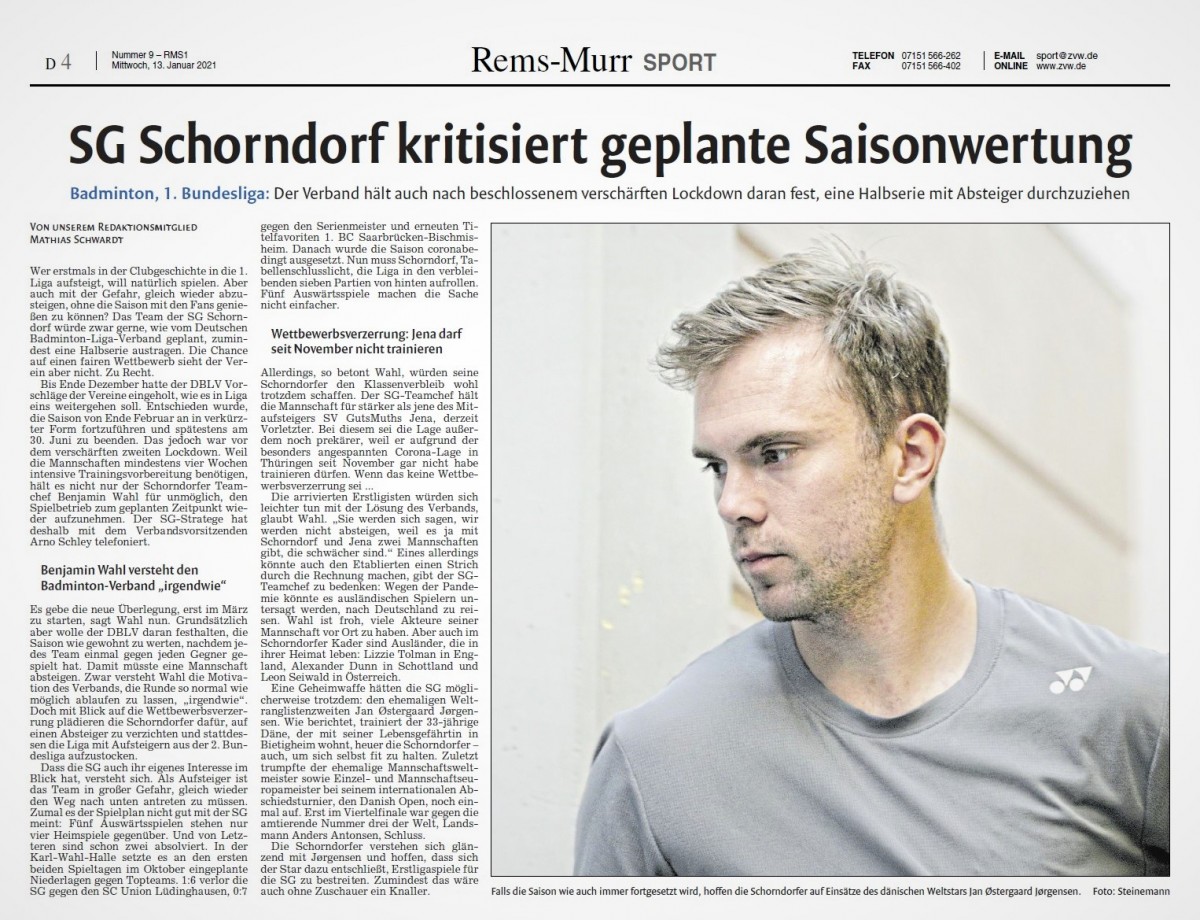 SG Schorndorf kritisiert geplante Saisonwertung - News